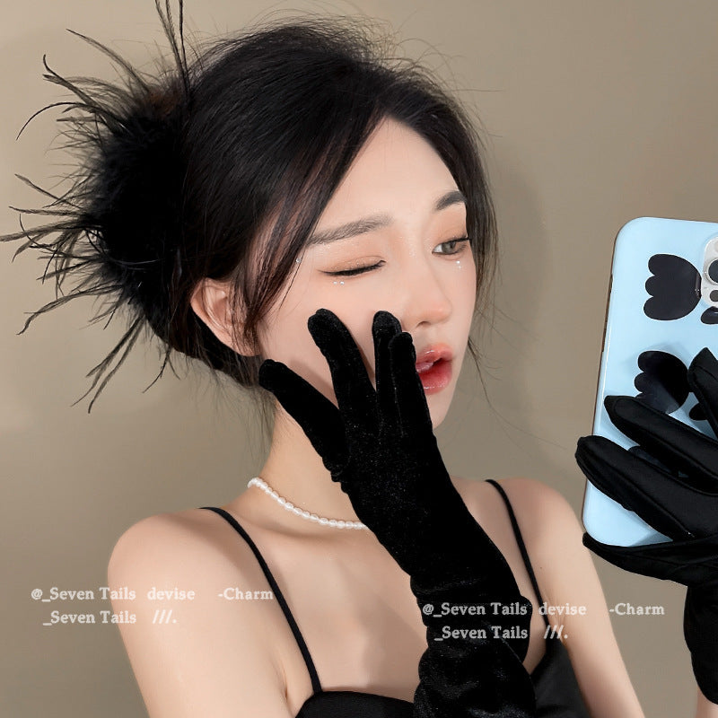 Pure desire ins style ostrich feather hairpin, back of the head, hair clip, headwear, shark clip, super fairy, high-end hair accessories