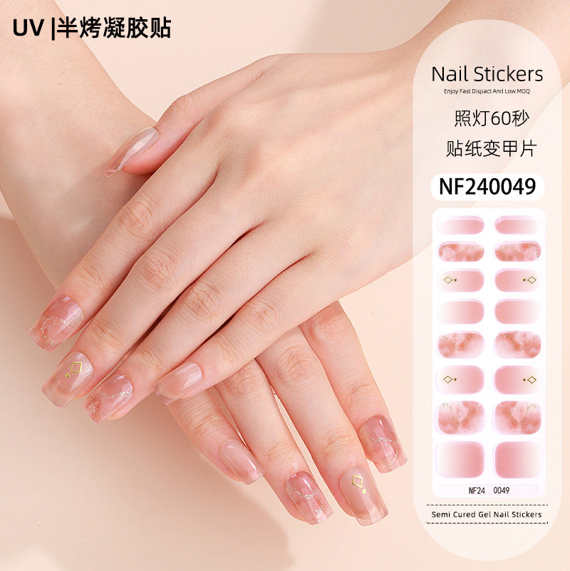 Zhengxiang custom gel nail art stickers french bronzing uv phototherapy semi-cured nail stickers ice transparent nail art stickers wholesale
