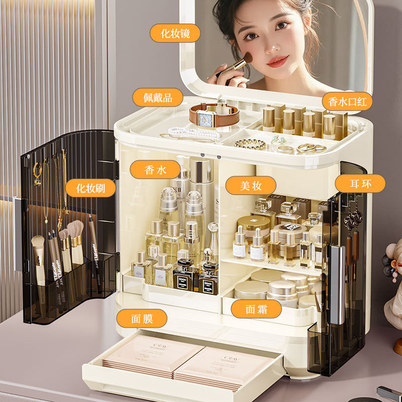 Cosmetic organizer desktop drawer mirror storage rack makeup mirror plastic storage home mirror