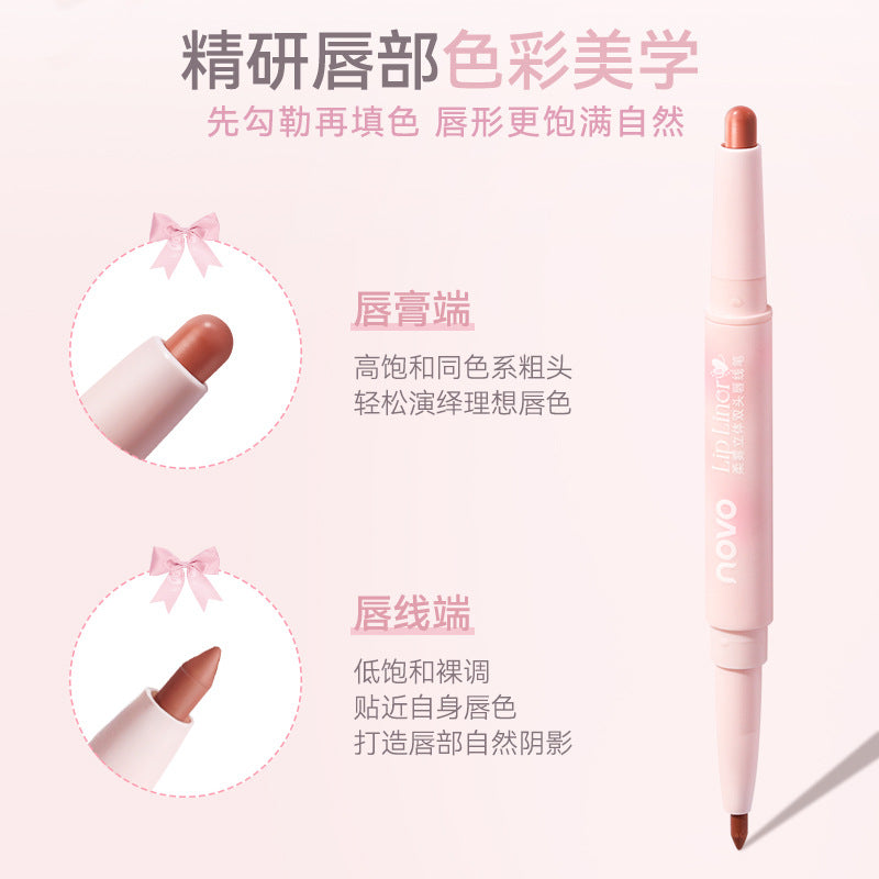 Novo soft matte 3d dual-ended lip liner - define your lips, achieve plump lips, long-lasting, rich pigment, velvet matte lip liner pen