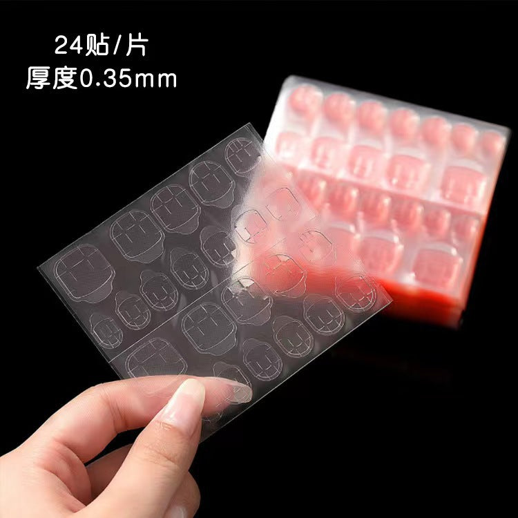 New pink press-on nails jelly stickers, 24-piece set, double-sided jelly adhesive, seamless waterproof nail tips