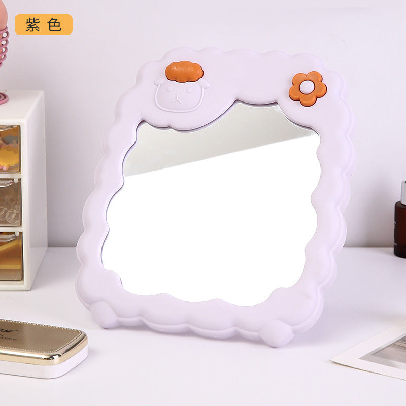 Cosmetic mirror plastic hd student dormitory storage mirror for home home cute flower mirror casual desktop mirror