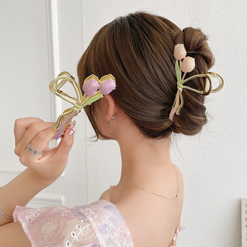 2024 new arrival super fairy tulip hair clip, metal gripper on the back of the head, women's summer large classy shark clip