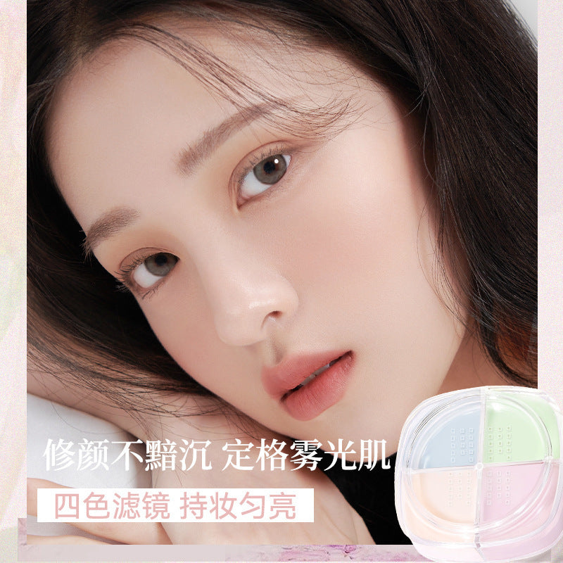 Novo soft focus iridescent quad loose powder - setting, oil control, concealing, long-lasting, waterproof, non-caking, natural finish