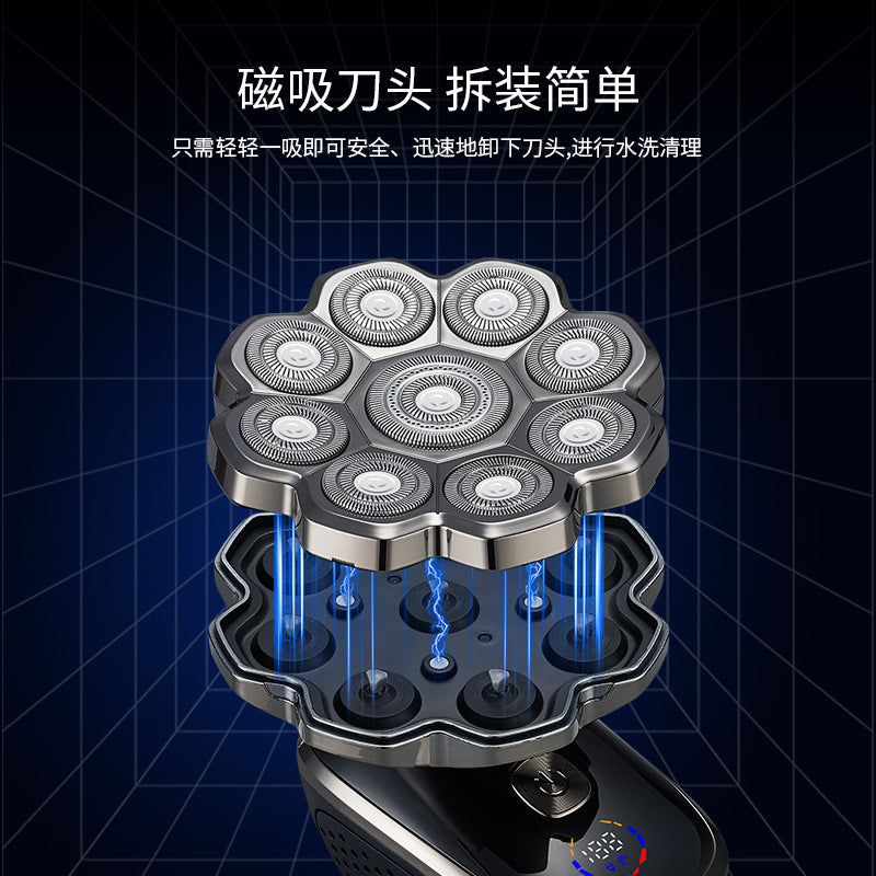 Five-in-one magnetic blade shaver electric ultra-clean bald hairdressing device whitening nose hair trimming bald handy gadget