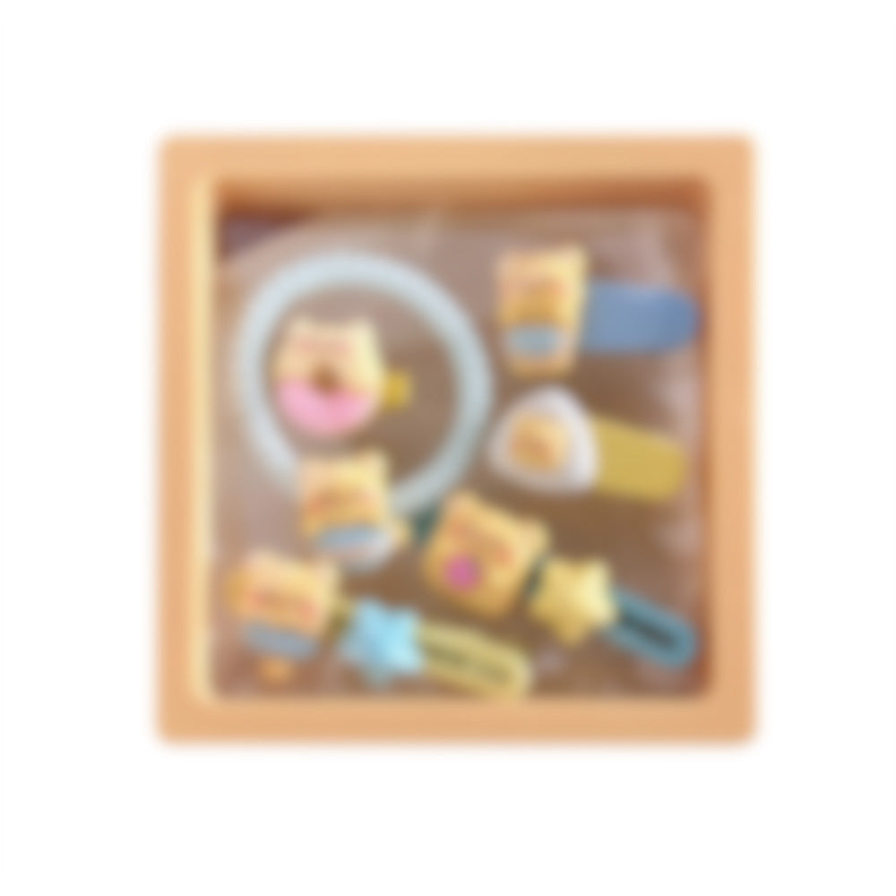 Cute custard bear series hair clip set - sweet & girly bang clips & high-elastic hair ties wholesale