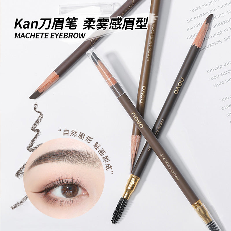 Novo wooden hard core double-ended eyebrow pencil waterproof sweatproof non-fading pencil style sharpenable duckbill flat head
