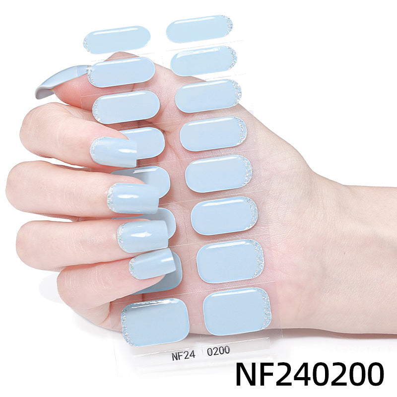 Zhengxiang customized french gel nail art stickers ice transparent solid color ins cross-border uv phototherapy semi-cured nail stickers wholesale