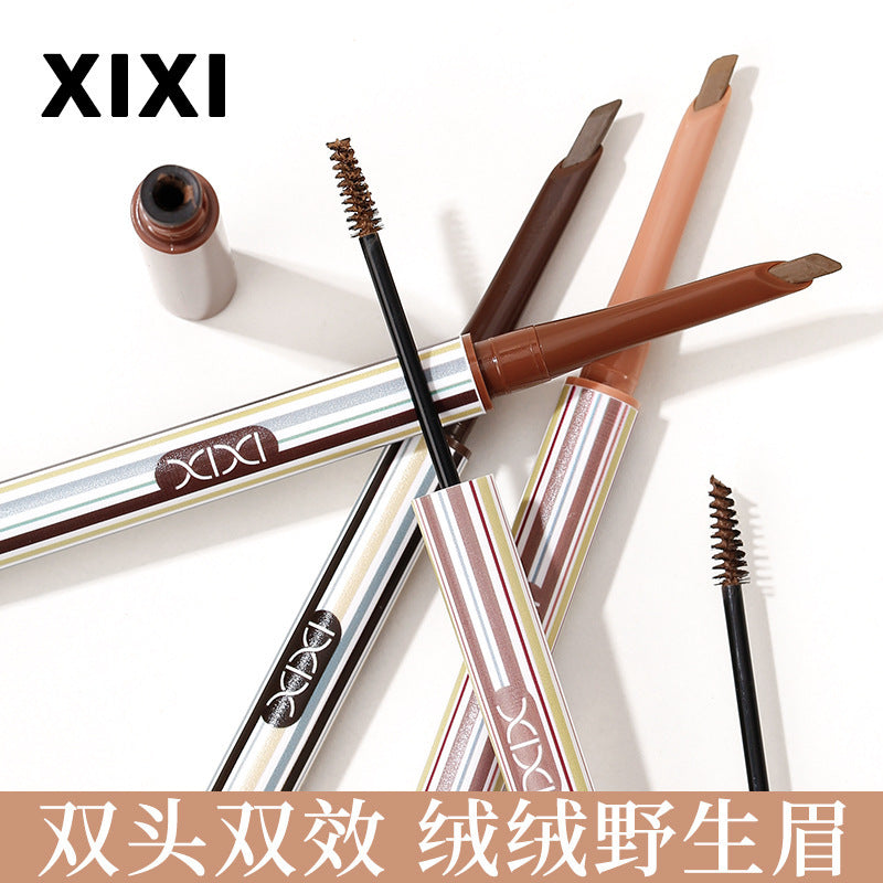 Cosmetic xixi double-ended volumizing velvet eyebrow pencil - waterproof, sweat-proof, natural 3d wild brow pen & tinted brow mascara 2-in-1
