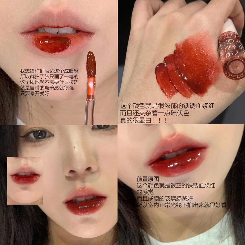 Kapavini bubble bear lip glaze for women mirror water glossy pouty lips moisturizing glass lip whitening lipstick