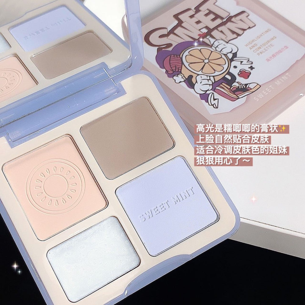 Sweet mint all-in-one highlight & contour palette - comprehensive palette with matte, illuminating, nose shadow, and contour for beginners