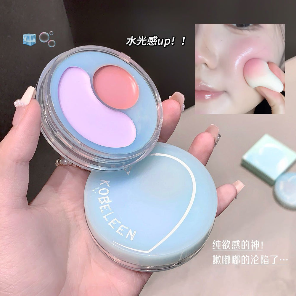 Kobeleen water glow duo blush palette - expandable/retractable, brightening & contouring, natural dewy finish, smudge-proof blush