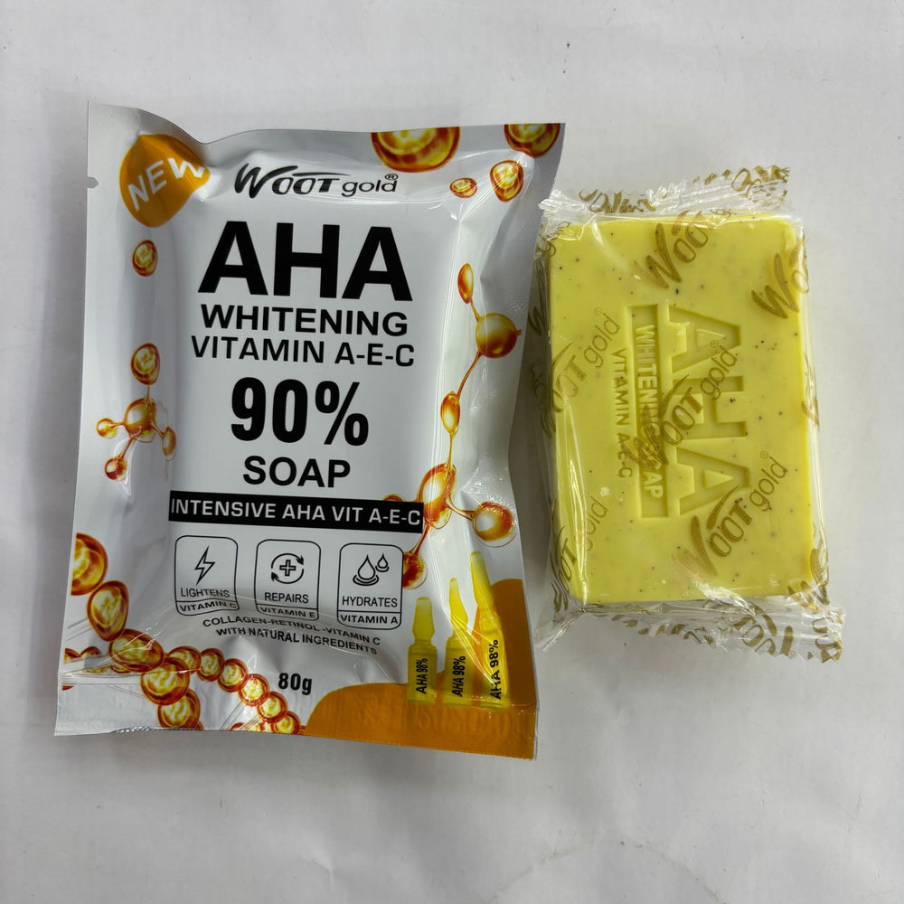 export bagged 90% aha gold soap, vitamin aec, for a radiant and clear complexion, cleansing and rejuvenating soap, 80g