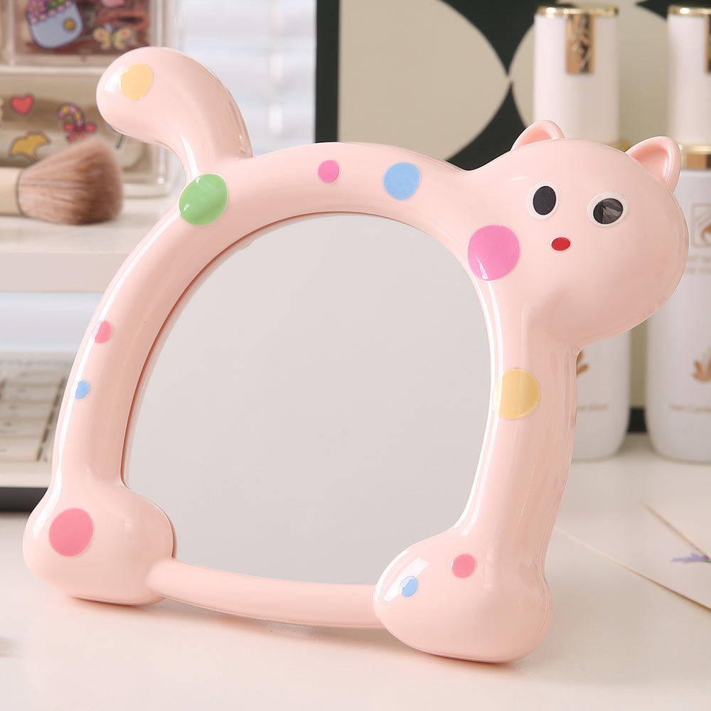 Cute cartoon cat makeup mirror - desktop, foldable, home & dorm room, plastic storage, household glass mirror