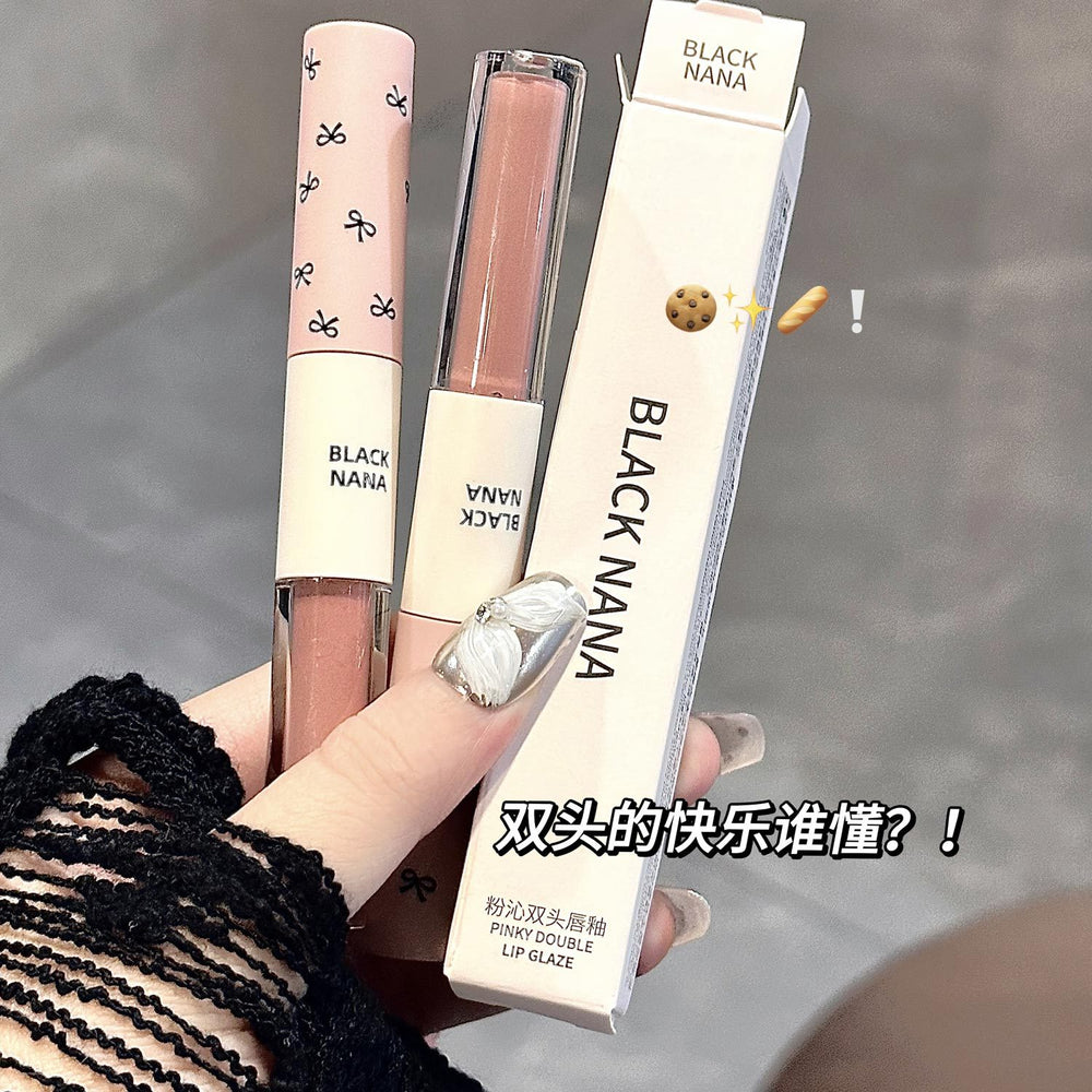 Black nana double-ended lip glaze - pink dew, instant brightening, watery gloss, mirror finish, velvet matte, and creamy lip clay