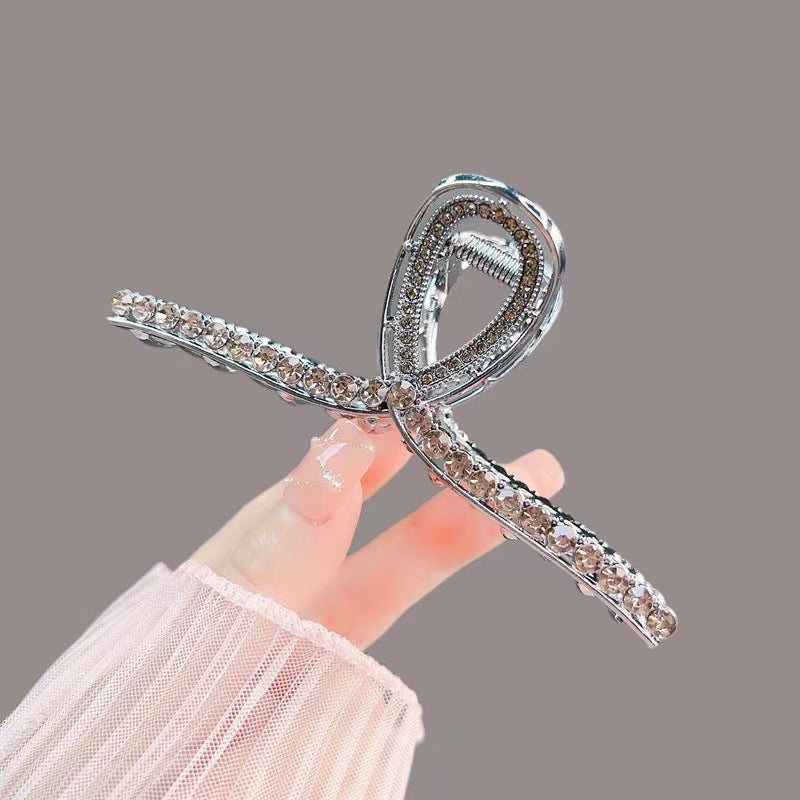 Classy black rhinestone gripper, golden pearl hairpin, back of head hairpin, large shark clip hair accessories for women