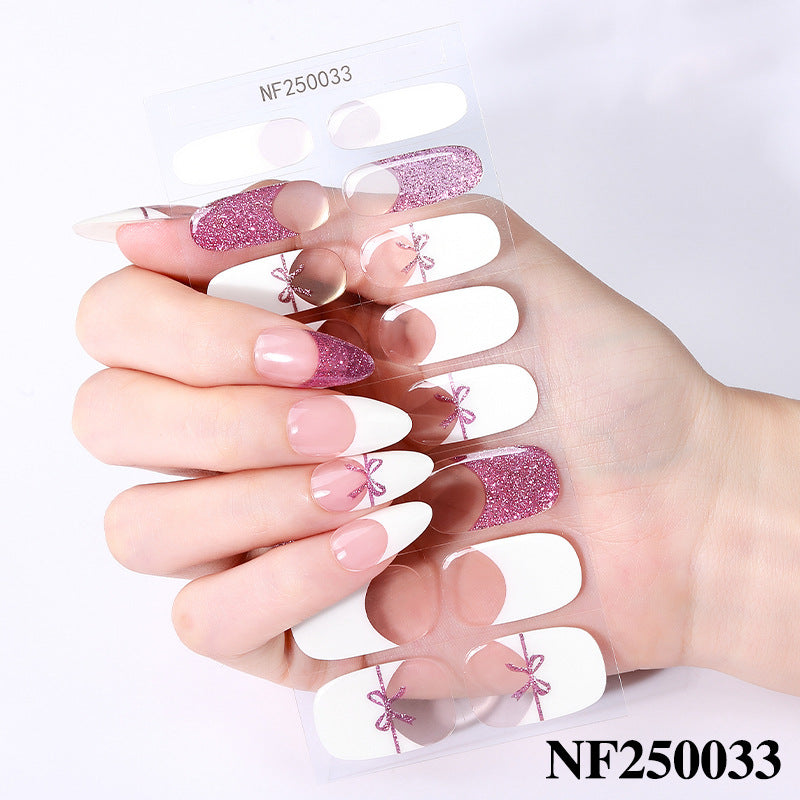 Zhengxiang semi-cured gel nail stickers waterprooffashion cross-border french uv manicure stickers flash onion powder ice transparent nail
