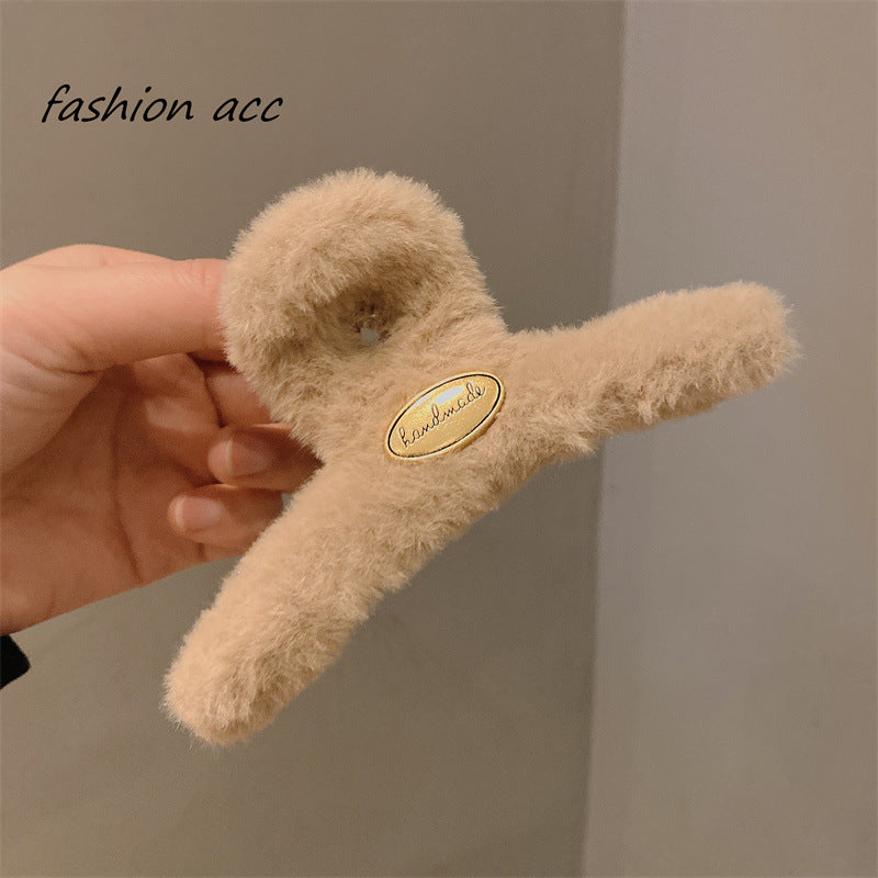 Retro small gold label stuffed medium size hair clip for less hair, shark clip half-tied hair clip, fall and winternew arrival hair clip for women