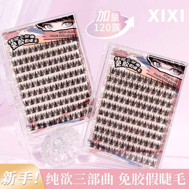 Xixi pure desire trilogy glue-free false eyelashes 120 large capacity nature artificial segmented no glue needed for beginners