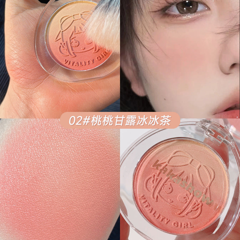 Kakashow vitality girl gradient blush matte fine shimmer student party daily whitening peach milk tea color rouge
