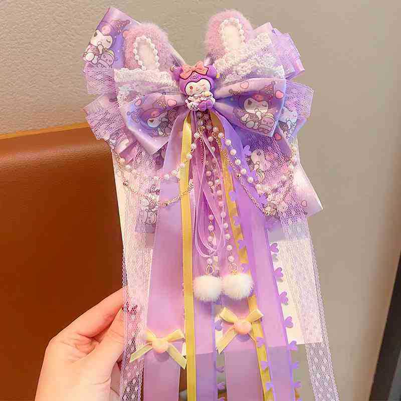 Kids' black and purple kuromi cute ribbon hair clip bow hairpin girl's lolita princess hair accessories
