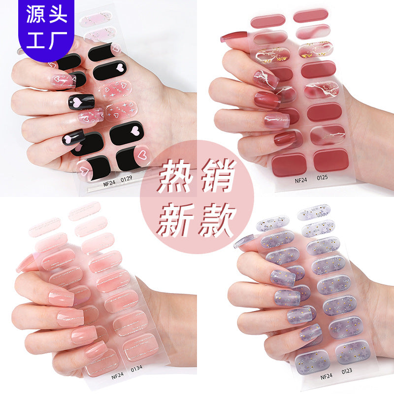 Zhengxiang personalized french gel manicure stickers hot glitter powder fashionuv baking lamp hardening semi-cured nail stickers