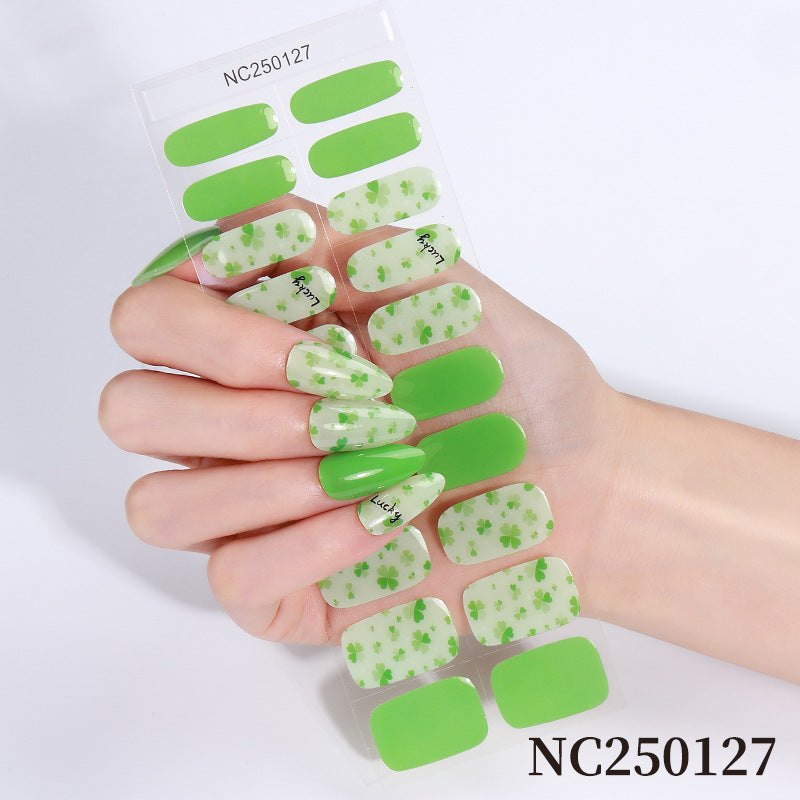Zhengxiang custom gel nail stickers waterproof st. patrick's day cross-border fashionuv semi-cured nail stickers gel