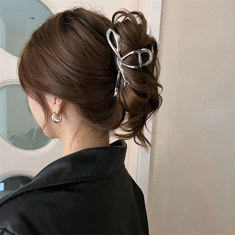 Sense of design ribbon bows hairpin female ins cold style hair volume large size gripper metal shark clip hair accessories