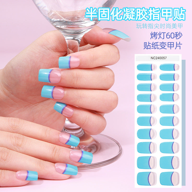 Zhengxiang customized second generation uv gel nail art stickers french onion powder baking lamp hardened semi-cured nail stickers wholesale