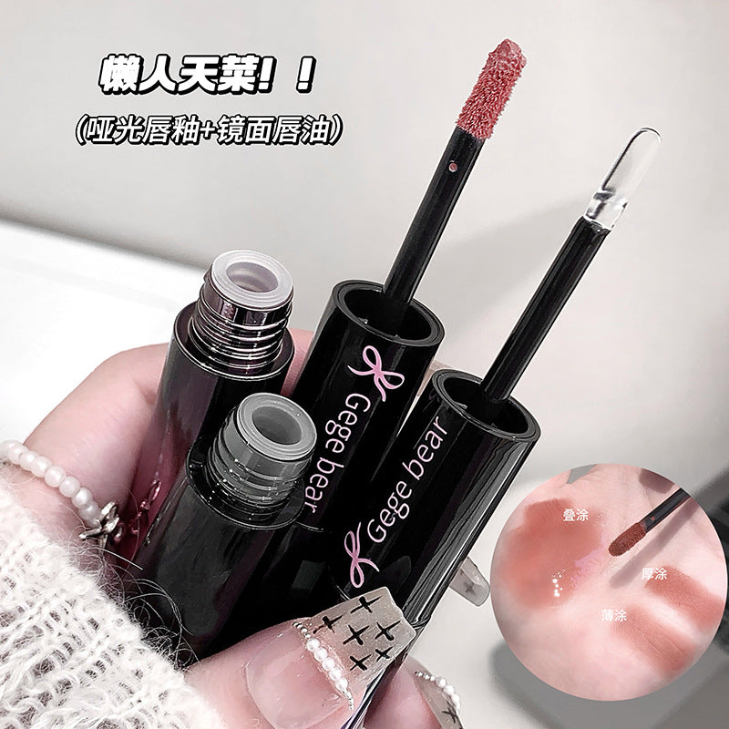 Gege bear ice glaze double-ended lip glaze mirror water-glossy transparent lip oil matte matte whitening lipstick