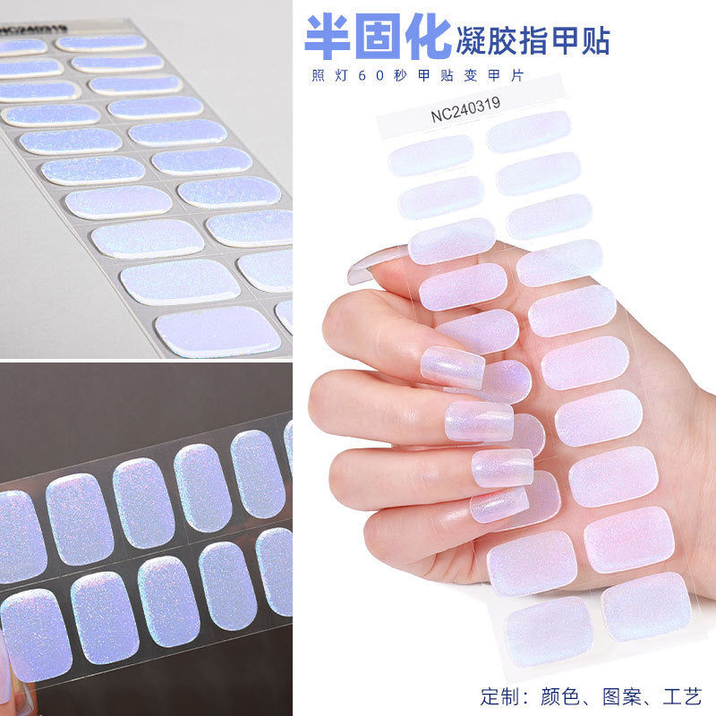 Uv gel nail art stickers - hardening lamp required - european & american aurora style - cross-border semi-cured nail stickers - custom options available