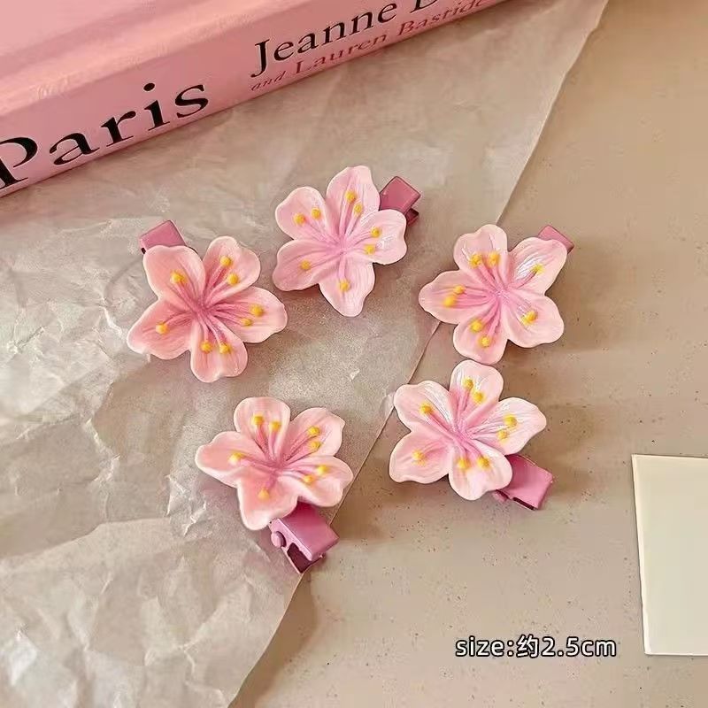 Gentle pink cherry blossom hair clip sweetgirl cream texture cute forehead side broken hair bb clip hair tie hair accessories