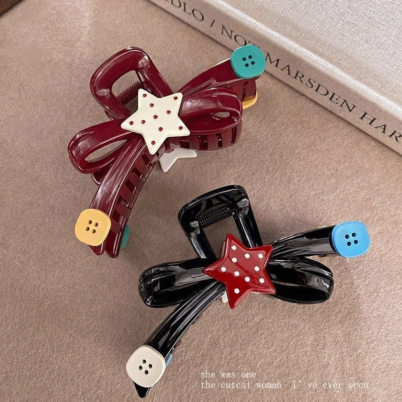 Sweet and fun polka dot star button gripper large bows shark clip hairpin hair clip for large hair volume