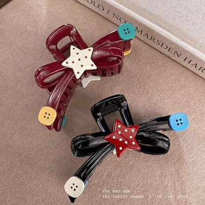 Sweet and fun polka dot star button gripper large bows shark clip hairpin hair clip for large hair volume