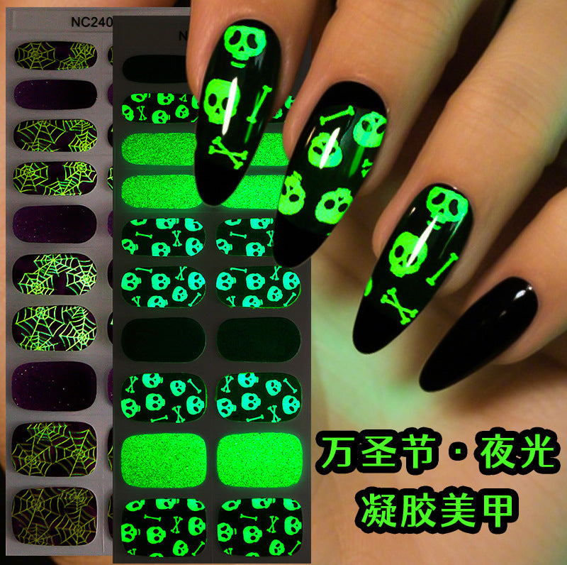 Zhengxiang cross-border halloween gel manicure stickers waterproof nail fluorescent flash luminous nail stickers oem european and american odm