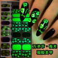 Zhengxiang cross-border halloween gel manicure stickers waterproof nail fluorescent flash luminous nail stickers oem european and american odm
