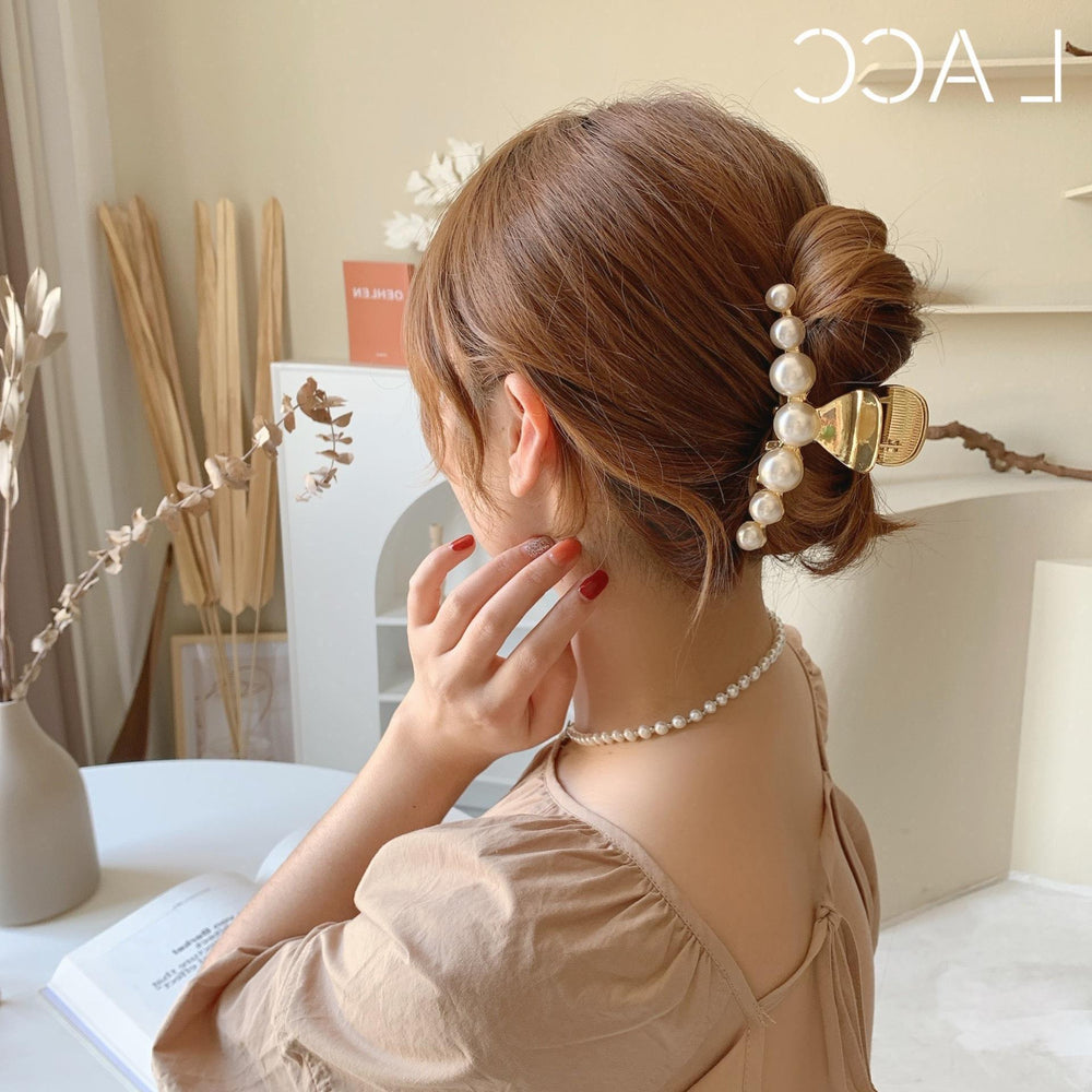 Metal pearl clip headband hair claw simple side clip retro back of head elegant claw clip women's fashion hair clip hairpin
