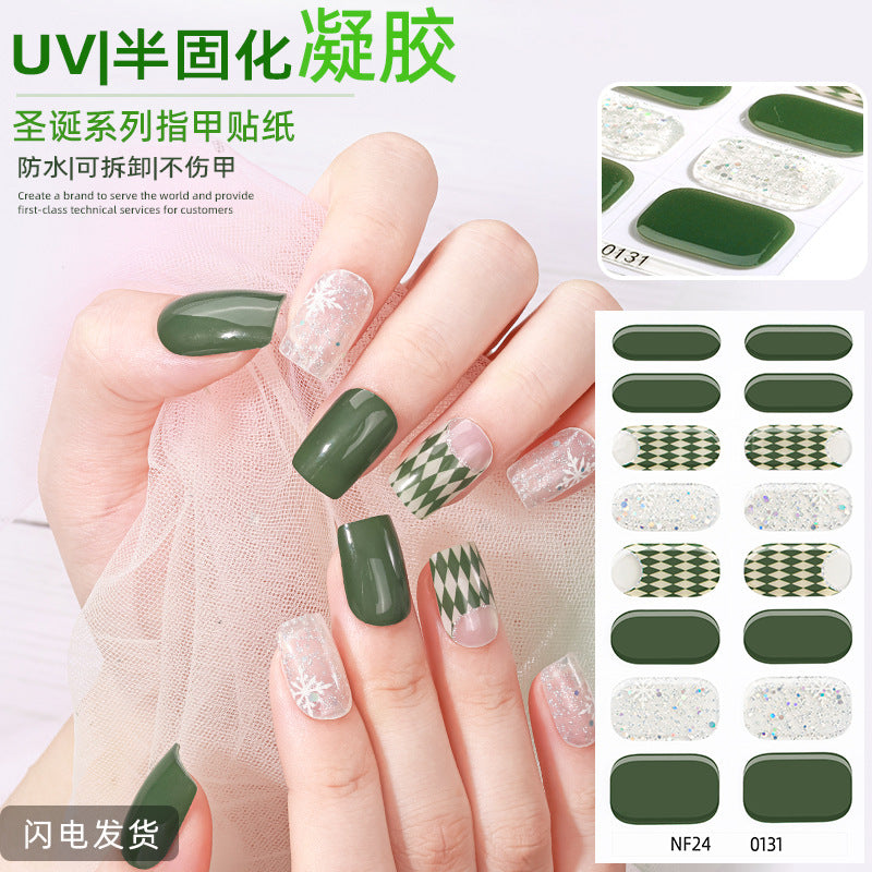 Zhengxiang personalized french gel manicure stickers hot glitter powder fashionuv baking lamp hardening semi-cured nail stickers