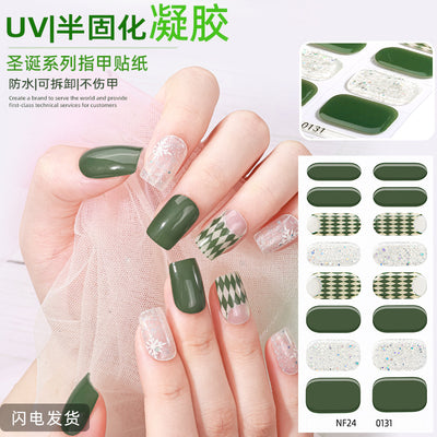 Zhengxiang personalized french gel manicure stickers hot glitter powder fashionuv baking lamp hardening semi-cured nail stickers