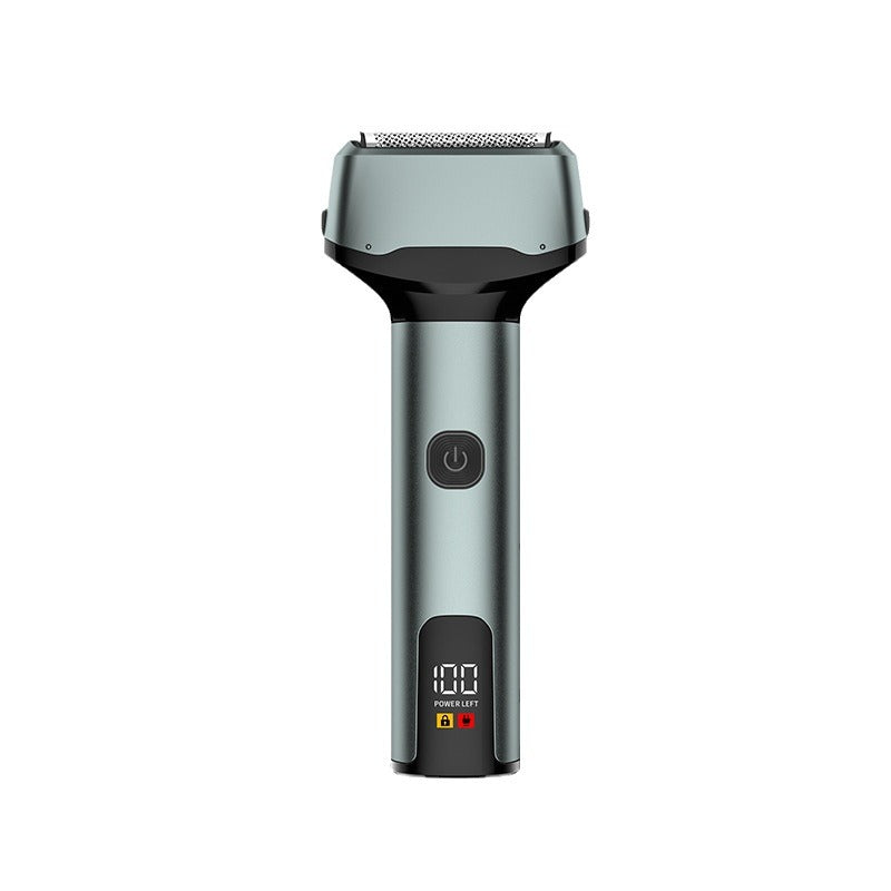 Portable reciprocating shaver with triple blades, full body washable electric razor, mini digital display for sideburns and beard trimming