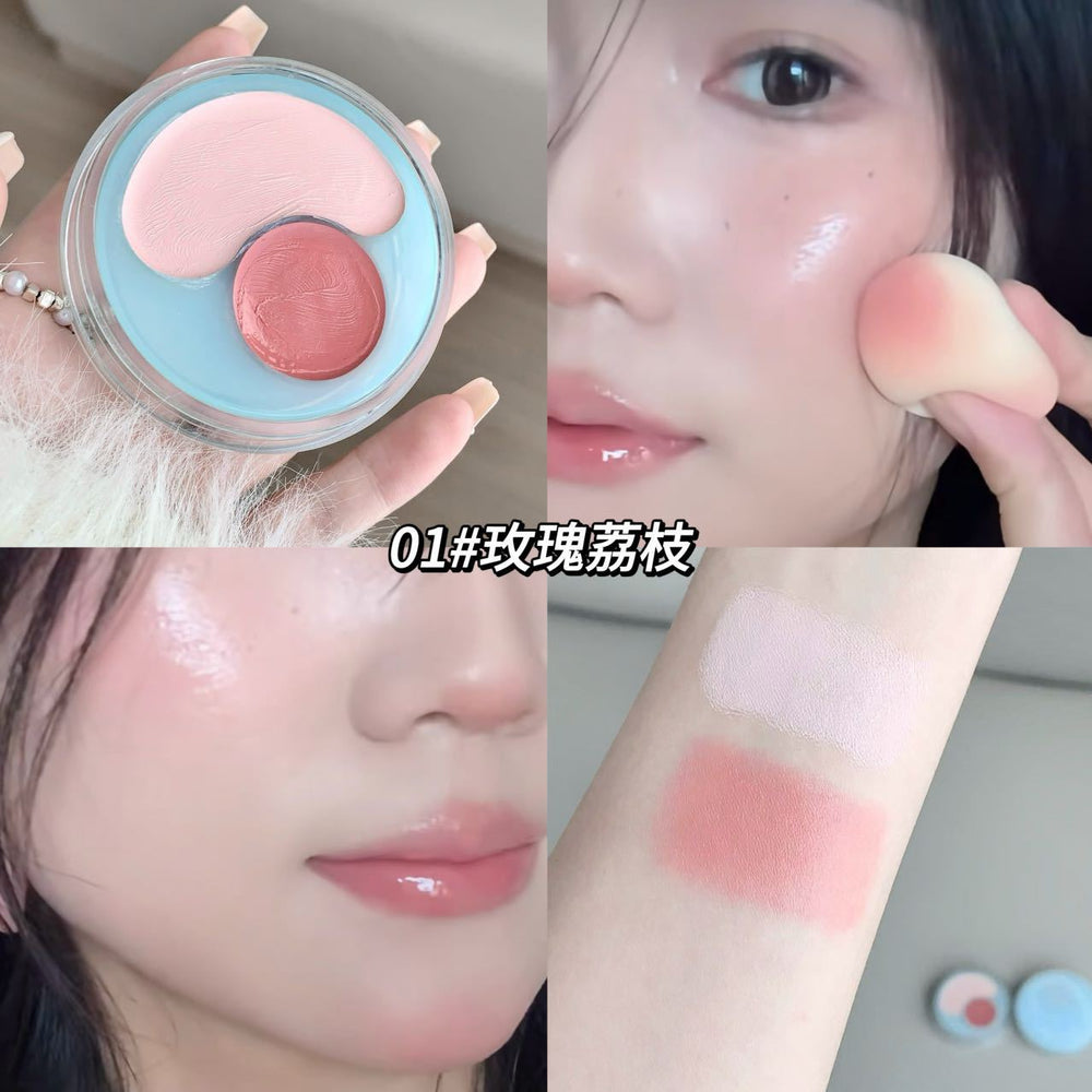 Kobeleen water glow duo blush palette - expandable/retractable, brightening & contouring, natural dewy finish, smudge-proof blush