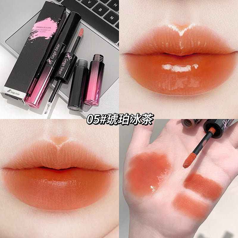 Gege bear ice glaze double-ended lip glaze mirror water-glossy transparent lip oil matte matte whitening lipstick