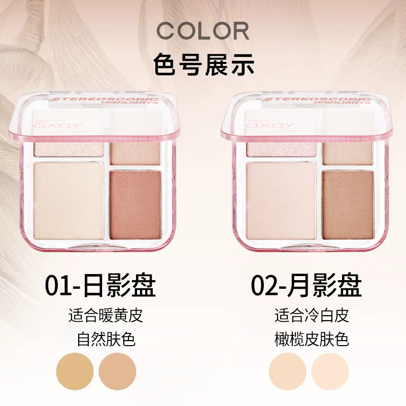 Makeup stereo highlighter palette four-color all-in-one palette matte wet powder brightening and modification nose shadow light makeup eye shadow makeup