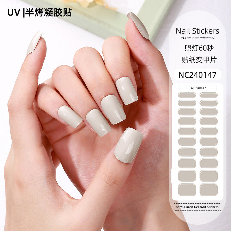 Zhengxiang factory customized korean solid color gel nail stickers uv light therapy semi-cured nail art stickers wholesale amazon