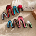 Red and blue contrast color hair clip shark clip hair clip for women's back of head wavy pearl classy clip hair accessories