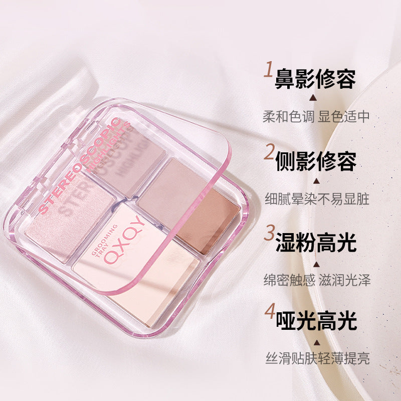 Makeup stereo highlighter palette four-color all-in-one palette matte wet powder brightening and modification nose shadow light makeup eye shadow makeup