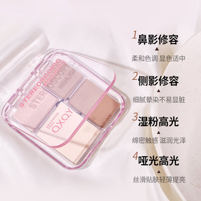 Makeup stereo highlighter palette four-color all-in-one palette matte wet powder brightening and modification nose shadow light makeup eye shadow makeup