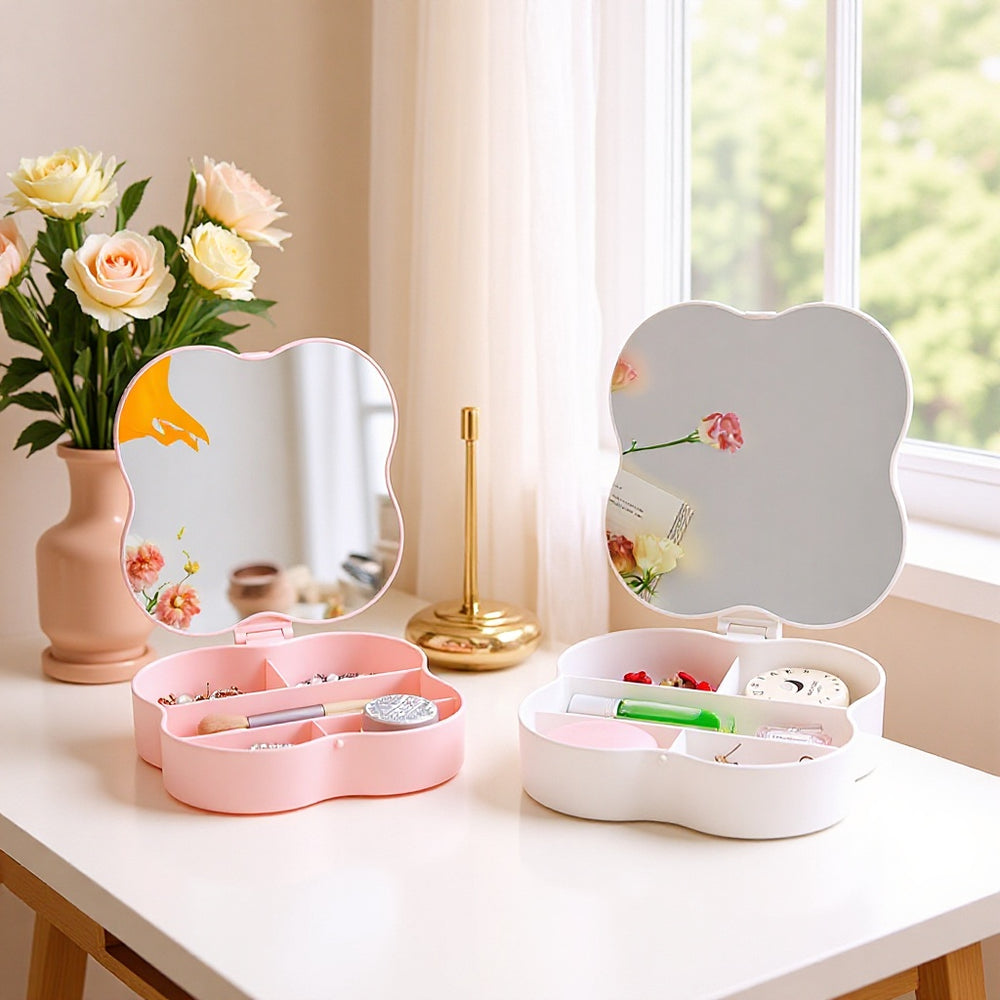 Jewelry storage makeup mirror four-leaf clover desktop folding makeup mirror student mirror dormitory plastic home mirror