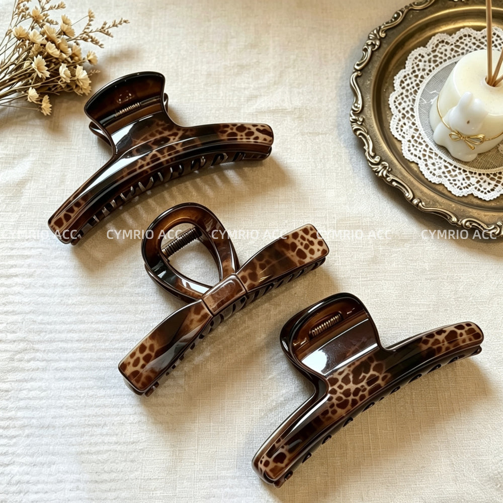 Classy french gripper for women, large leopard print dot bows, back of head, shark clip, hair clip, simple hair accessories