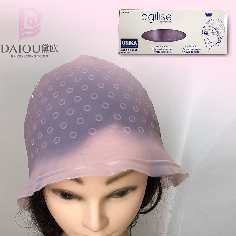 Factory direct sales silicone highlighting cap, hairdressing shop special silicone handy gadget highlighting cap with dyeing needle hair dyeing tool